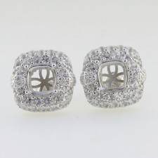 Sterling Silver Semi Mount Earrings Setting Cushion CU 7x7mm Stud Doub