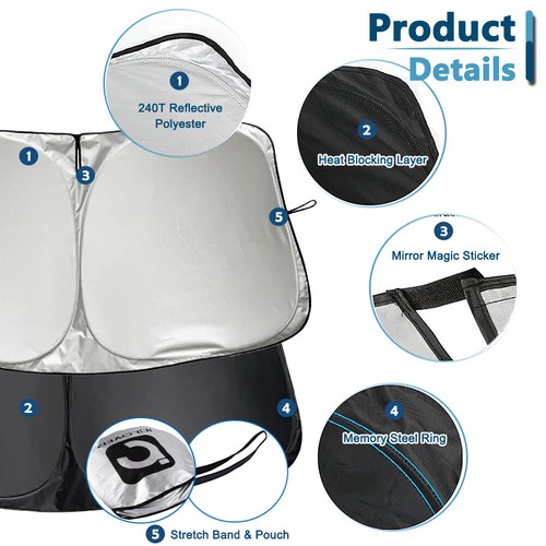 Protector visera parabrisas de coche para sombrilla calor bloque UV para automóvil Tesla Model 3/Y - Imagen 3 de 11