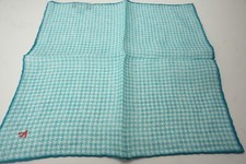 Isaia Teal Houndstooth Hand Rolled 100 Linen Pocket Square Italy NEW
