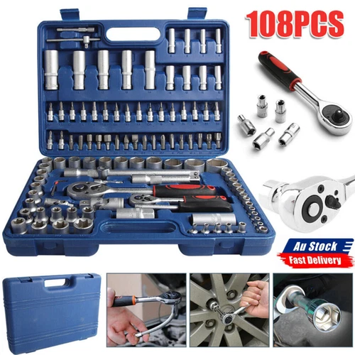 108 Pcs Socket Ratchet Kit 1/2" 1/4" Ratchet Spanner Wrench Socket Hand Driver - Picture 1 of 13