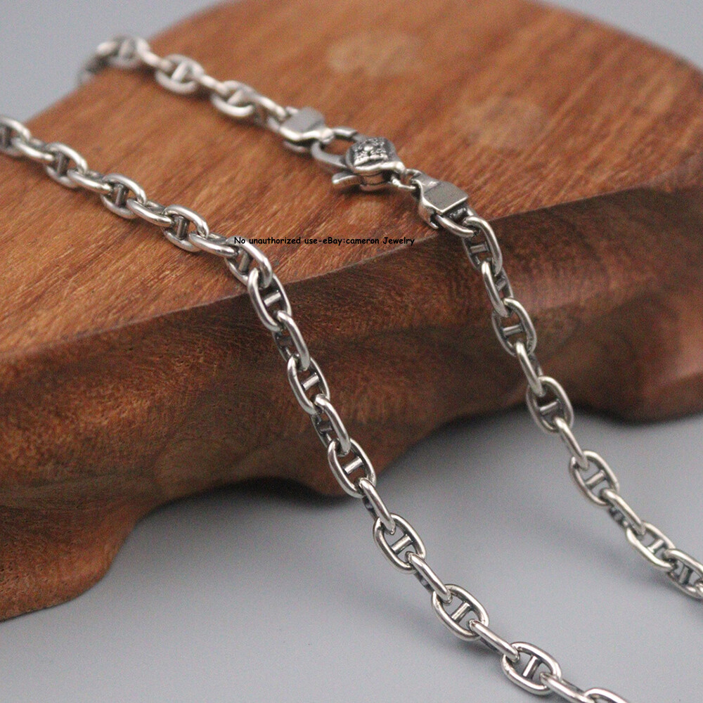 Pure S925 Sterling Silver Chain Men Women Anchor Link