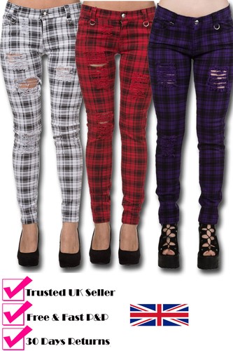Womens Banned Tartan Plaid Check Emo 