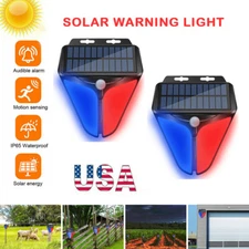 Solar Alarm Strobe Light Lamp Motion Sensor Waterproof Sound Security Outdoor US