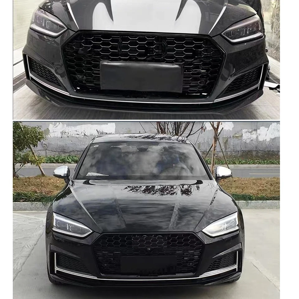 RS5 Style Honeycomb Fits AUDI A5 S5 B9 2018 2019 Glossy Black Front Grille Grill Foto 3 de 4
