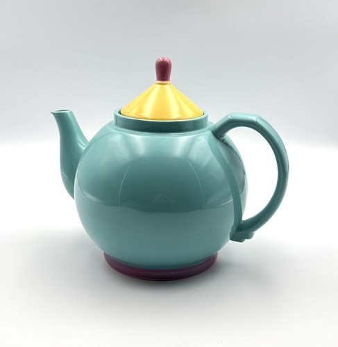 Vintage 1986 Lindt-Stymeist Colorways Turquoise Yellow & Pink 7.5" Teapot & Lid - Picture 3 of 14