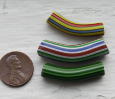 3 Long Antique Elbow Shaped Venetian Chevron Beads - Vintage African Trade