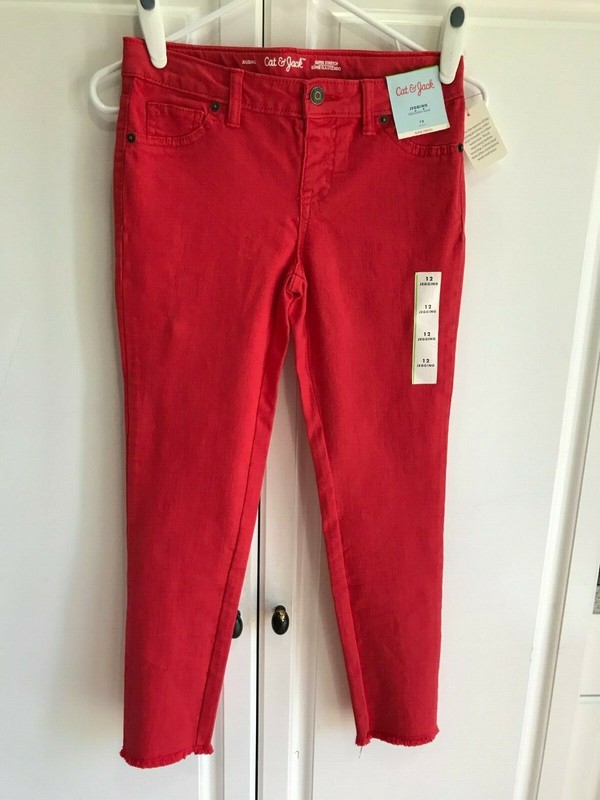 New Girls Cat & Jack Pants Size 12 Jeggings Adjustable Waist Stretch Red