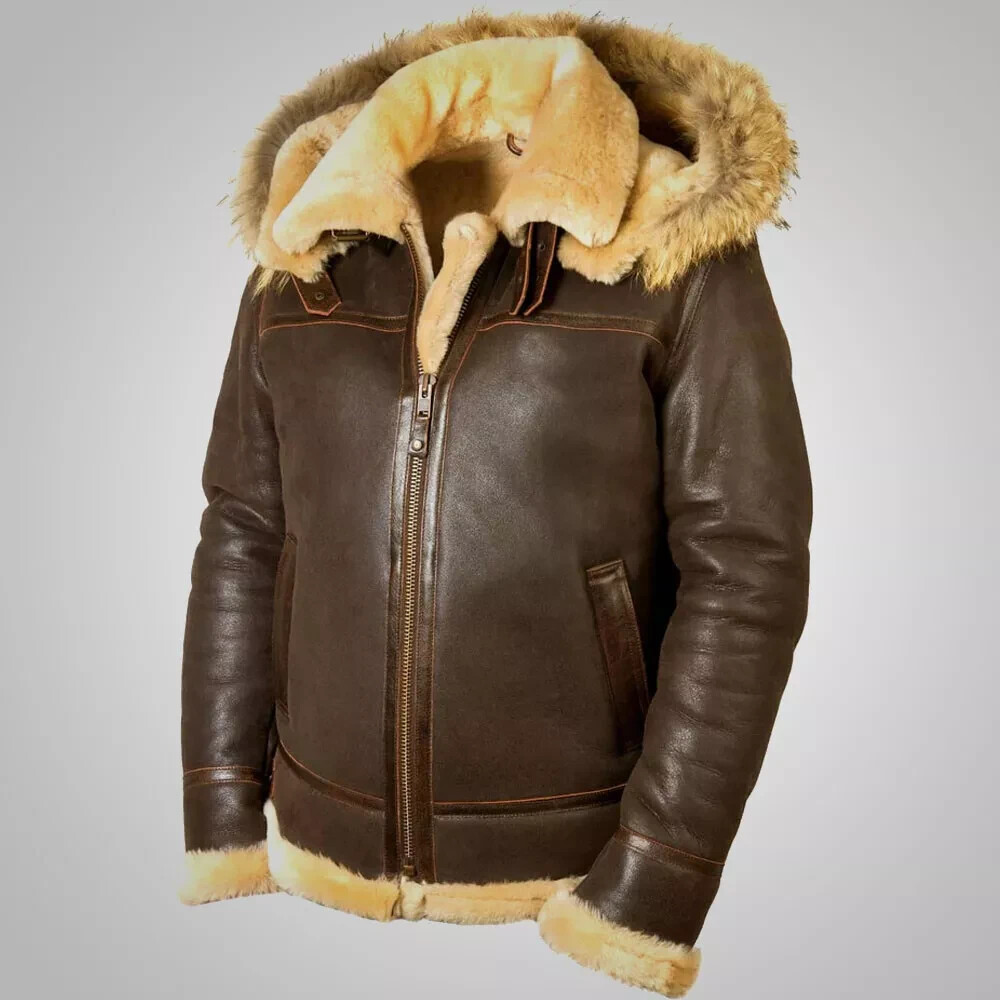 Men's B3 Real Black Leather RAF Aviator Shearling Bomber Jacket