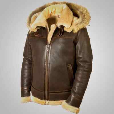 B3 Real Black leather Bomber RAF Aviator Jacket, Men Bomber Shearling Jacket