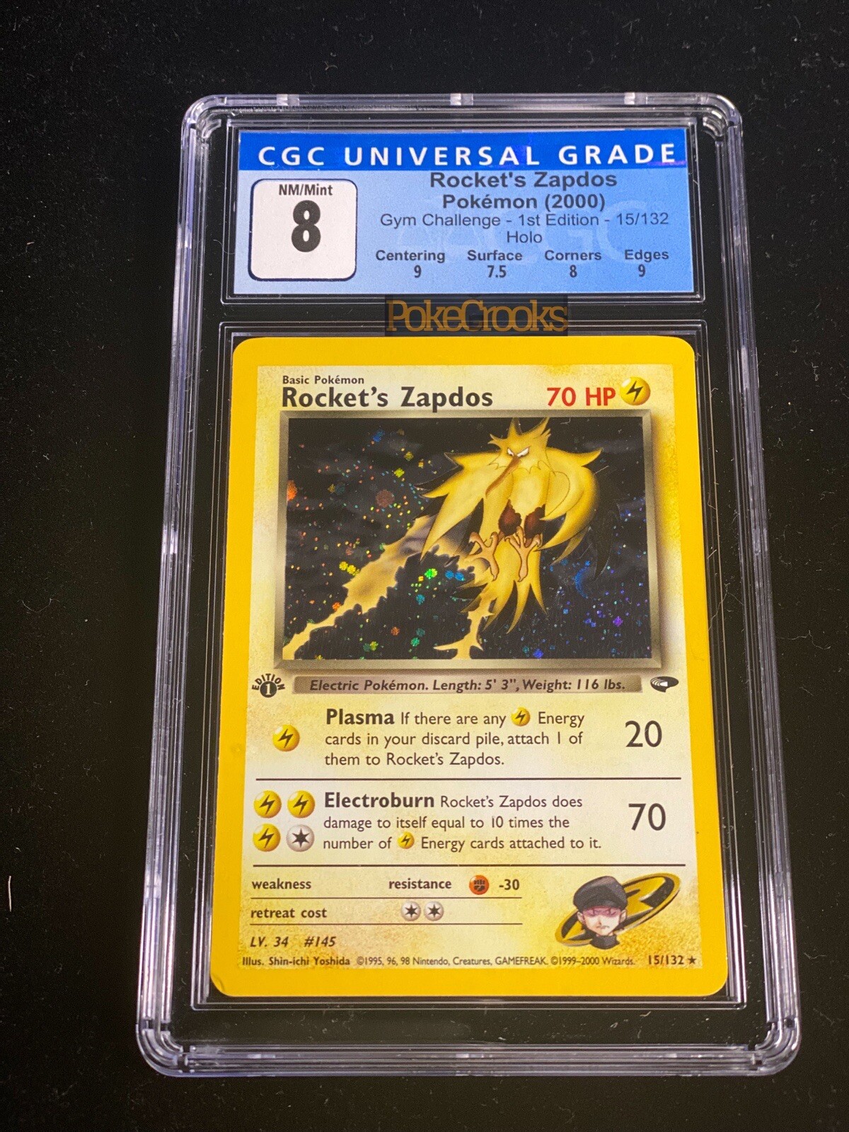 2000 Pokemon Gym Challenge 1st Edition ROCKET'S ZAPDOS 15/132 CGC 8 NM - MINT
