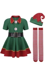 NEW Child Elf Costume Dress socks Hat Elf Costume for Girls  SIZE 8/9 GIRLS