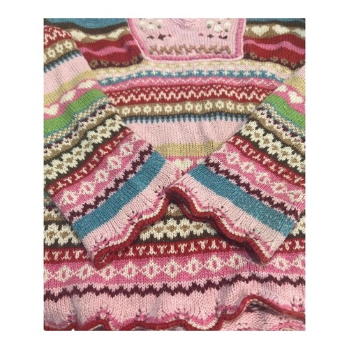 Gap Pink Fair Isle Hooded Pullover Scalloped Hem Long Sleeve Sweater Girls 5 - Picture 4 of 8