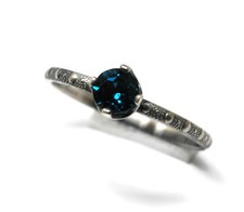 5mm AA Grade London Blue Topaz Ring Beaded Skinny Band 925 Sterling Sizes 3-8