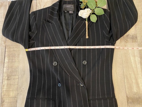 Liz Claiborne Petites Black Pinstripe Double Breasted Dressy Blazer Jacket SZ 6P - Picture 9 of 14