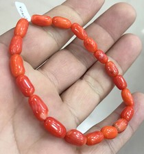 Natural 6 9mm Irregular orange coral Gemst Beads Elasticity Bracelet 7.5  