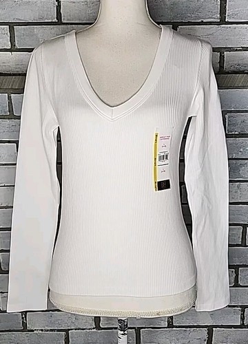 No Boundaries T-shirt manica lunga junior con scollo a V senza cuciture taglia large (11-13) bianca - Foto 2 di 11