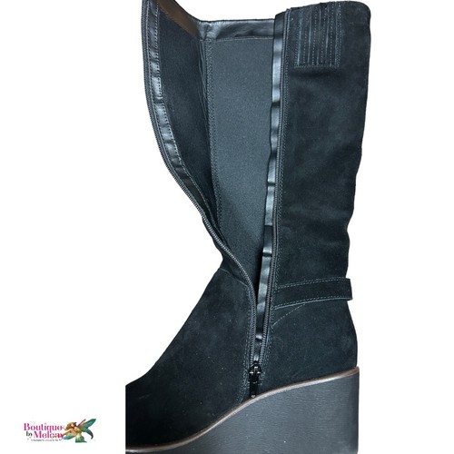 Giani Bernini Atlinaa Black Suede Knee High Platform Wedge Boot Size 8.5 Women - Picture 9 of 17