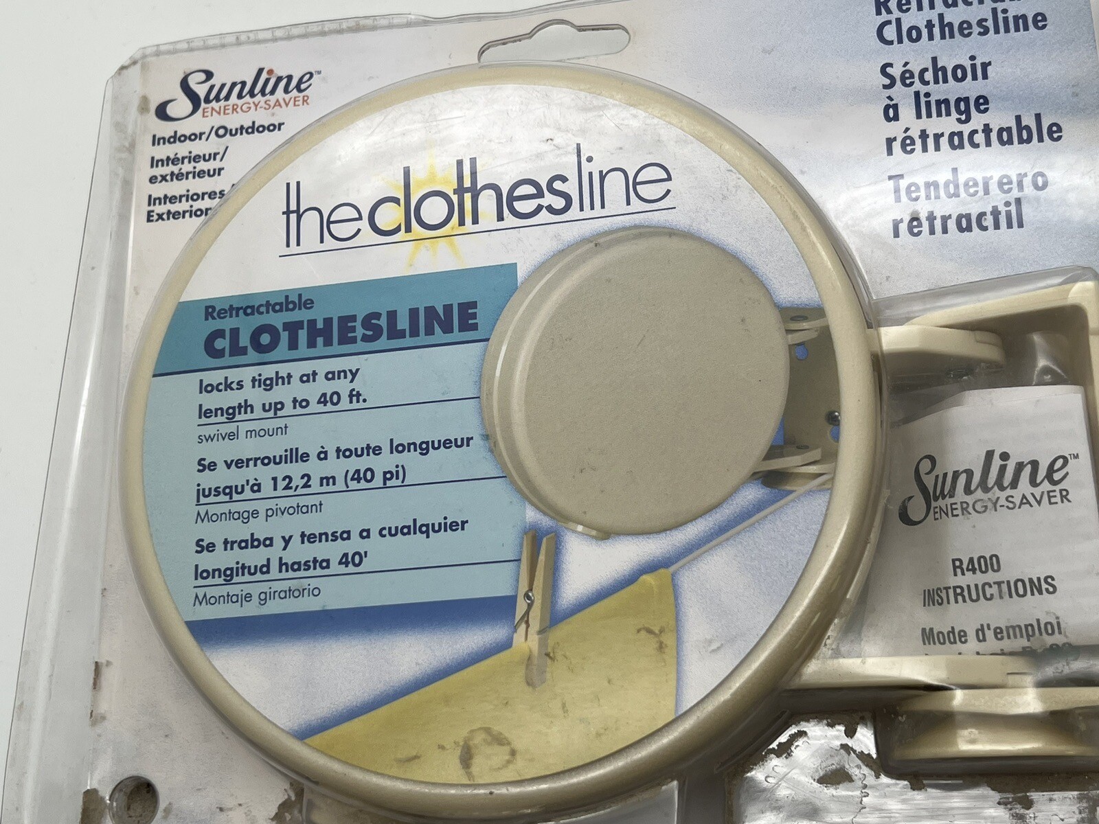 Vintage NEW Sunline 40' Retractable Clothesline Reel Model R400 NOS