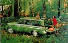 Postcard Studebaker Lark Wagonaire Sliding Roof Family Fishing Camping