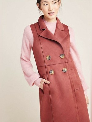 Anthropologie Tandy Longline Faux Suede Utility Topper Vest in terracotta XS