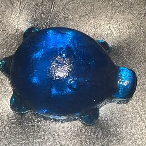 Vintage Teal Blue Art Glass Turtle Paperweight Figurine MCM Blenko? 4-1/4”