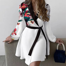 cocktail dress v-neck with flower pattern white knit