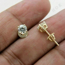 2Ct Lab Created Round Diamond Screw Back Stud Earrings 14K Yellow Gold Fn