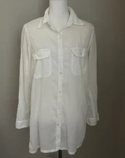 Ralph Lauren Button Shirt Tunic Blouse White 100% Cotton Womens S Beach Flowy