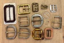 Mixed Lot 14 Vintage Small Belt Buckles, Assorted Sizes and Materials