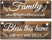 Jetec Wooden Family Signs Rustic Bless This Home Wall Decor Wood Brown 