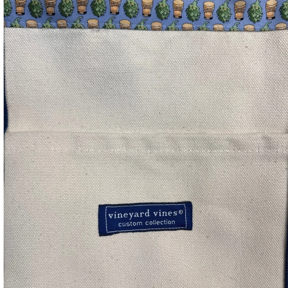 Vineyard Vines Canvas Tote Full Zip Closure Fully Lined Blue Cream 16x12x5 - Image 3 of 4