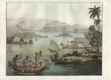 Dory Harbor Nowa Gwinea wyspa akwatinta akwatyna ferrario 1820