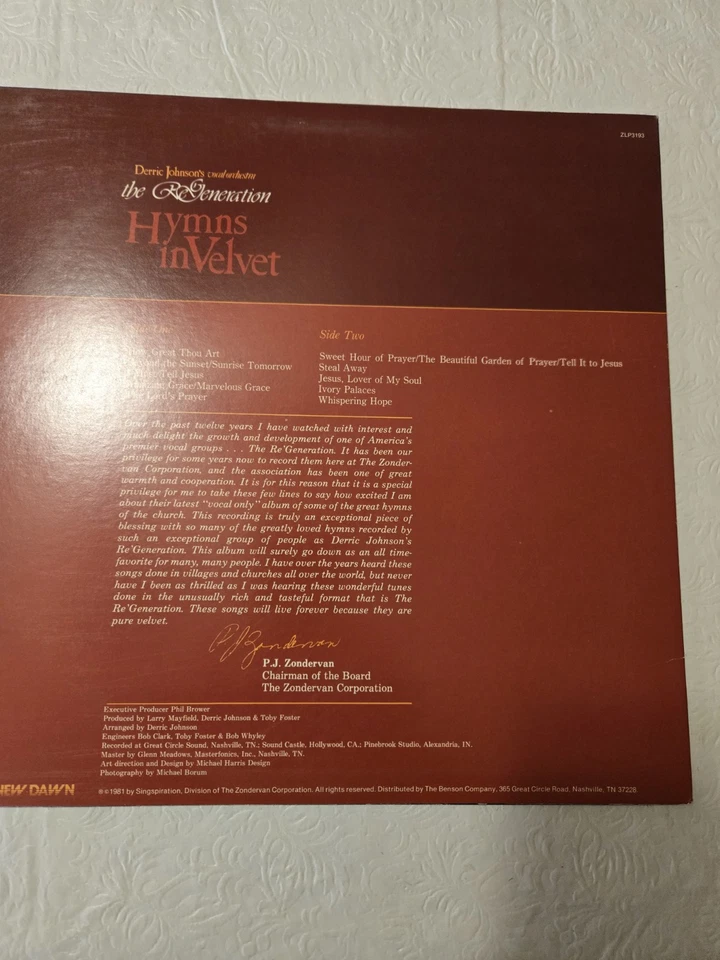 Derrick Johnson's And Orchestra Hymns In Velvet ZLP3193 Vinyl LP 1981 - Image 2 of 4