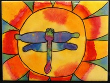 DRAGONFLY FLOWER Mexican Ceramic Tile 8" x 6" Hand Made Talavera Style LOOK