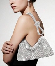 NWT women s Crystal Sparkle Evening Bag Silver purse