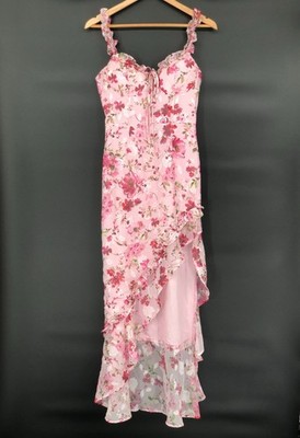 NWD Lulus Floral Ruffle Maxi Dress S Pink High Low Fairy Romantic Wedding Guest