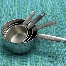 4 Pcs Foley Script Stainless Measuring Cups Set Vtg USA 1/4 1/3 1/2 1 Cup