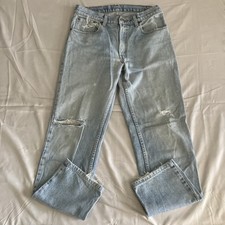 VTG Levis 506 Made In USA Mens 31x30 Tag 33x32 Light Blue Distressed Jeans 90s