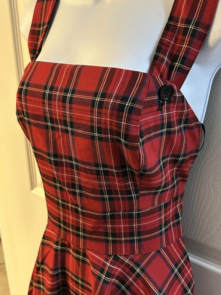 NUEVO Vestido Hell Bunny Rojo A Cuadros Delantal Navidad Mediano Rockabilly Pinup Columpio Foto 2 de 4