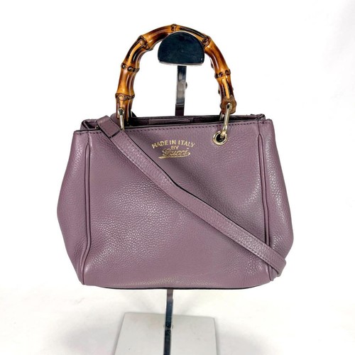 GUCCI 2WAY shoulder bag leather purple bamboo Tophandle bag Tote bag Crossbody - Picture 10 of 10