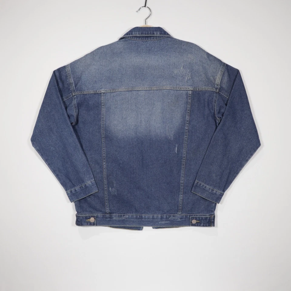 YMI Women’s Distressed Oversized Denim Jacket Blue Long Sleeve Button Up Size S - Image 4 of 4