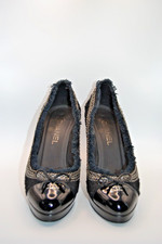Chanel Black Boucl Cap-Toe Pumps 38.5