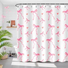 Pink Bow Shower Curtain, 71x71, Cute, Girly, Waterproof, Washable, Hooks