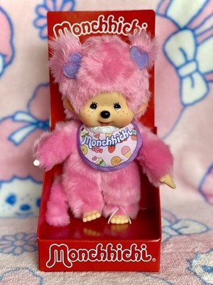 Sekiguchi Monchhichi Pink Candy / Frozen Fruit Girl 8  Plush w/ Lavender Hearts