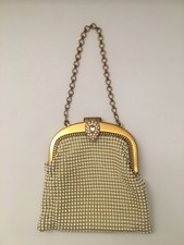 Whiting and Davis Mesh Bag Gold White Clasp Small Purse Vintage