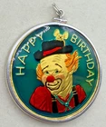 Vintage Happy Birthday Clown 1 Oz .999 Fine Silver Art Round Pendant