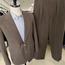 Bespoke Brown Wool Cloth Suit 38r 33x30 Peak Lapel Full Canvas Working Cuff