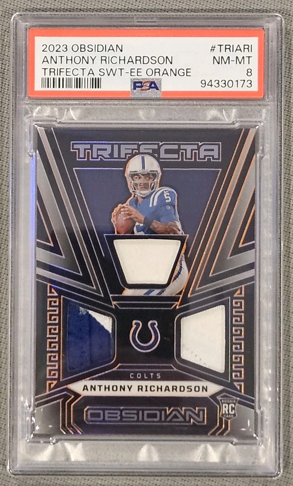 2023 ANTHONY RICHARDSON OBSIDIAN TRIFECTA ORANGE ETCH SSP RC #TRIARI 26/49 PSA 8