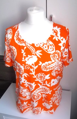 Damen T-Shirt orange/weiß gemutert von ''Mode Express'' Gr. 42 NEU mit Etikett