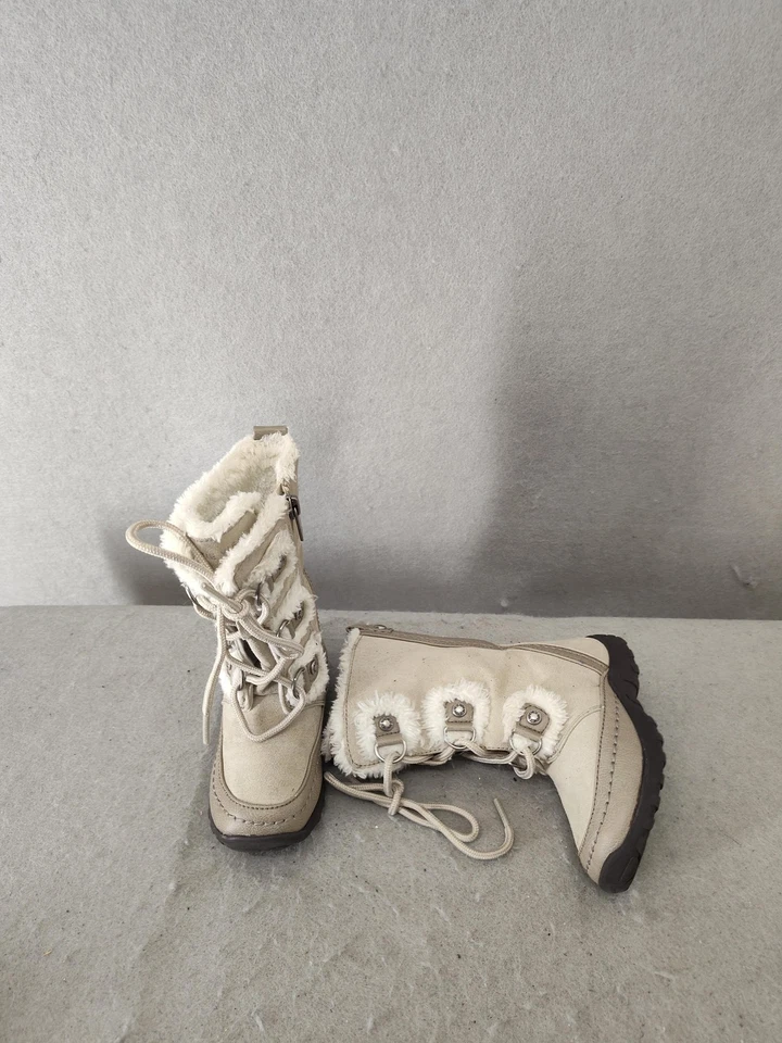 Nine West Botas Niñas 7 Beige Imitación Piel Forrada Invierno Con Cordones Cremallera Zapatos para Nieve Foto 4 de 4